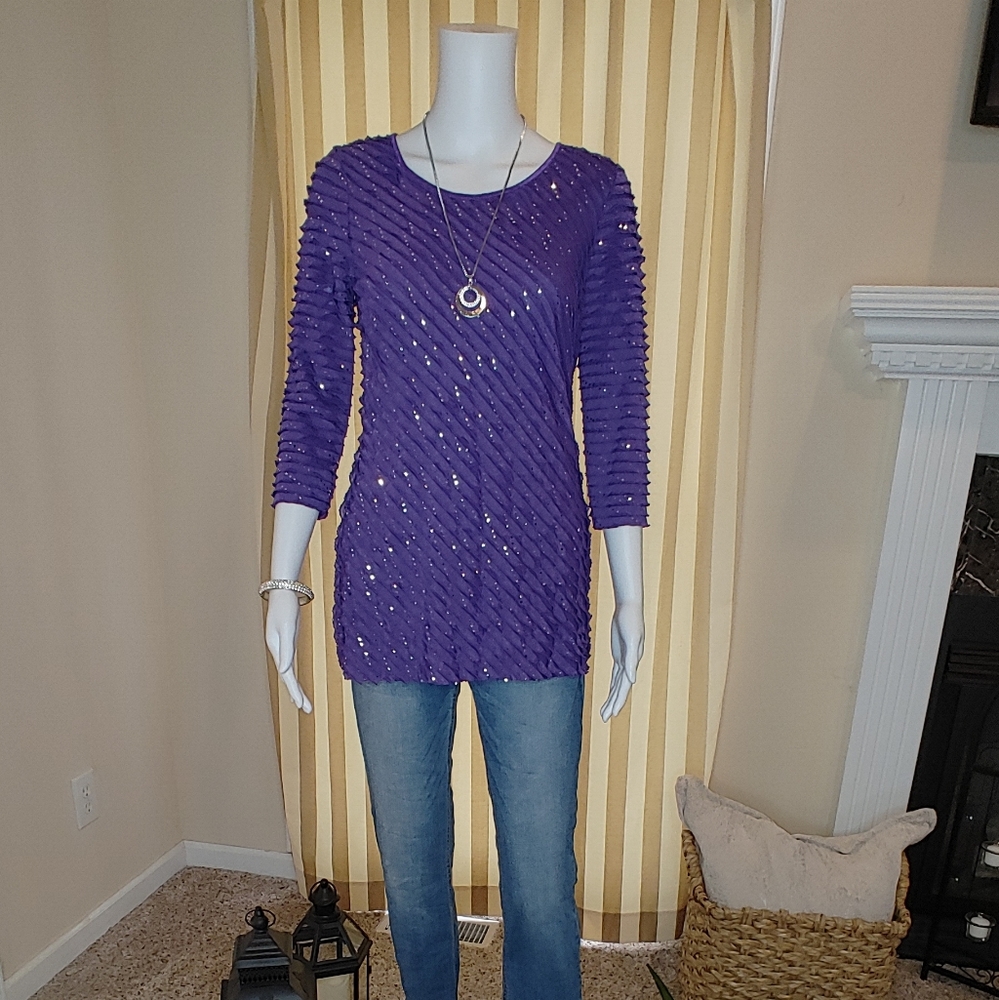 KIM ROGERS CABO DOTLASH RUFFLE TOP PS - Picture 2 of 7